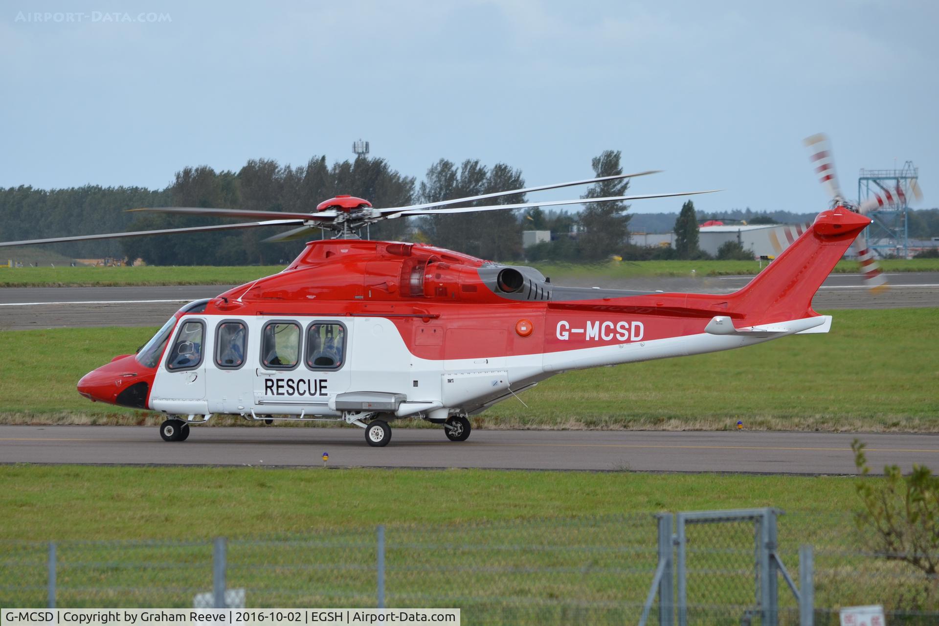 G-MCSD, 2014 AgustaWestland AW-139 C/N 41375, Departing from Norwich.