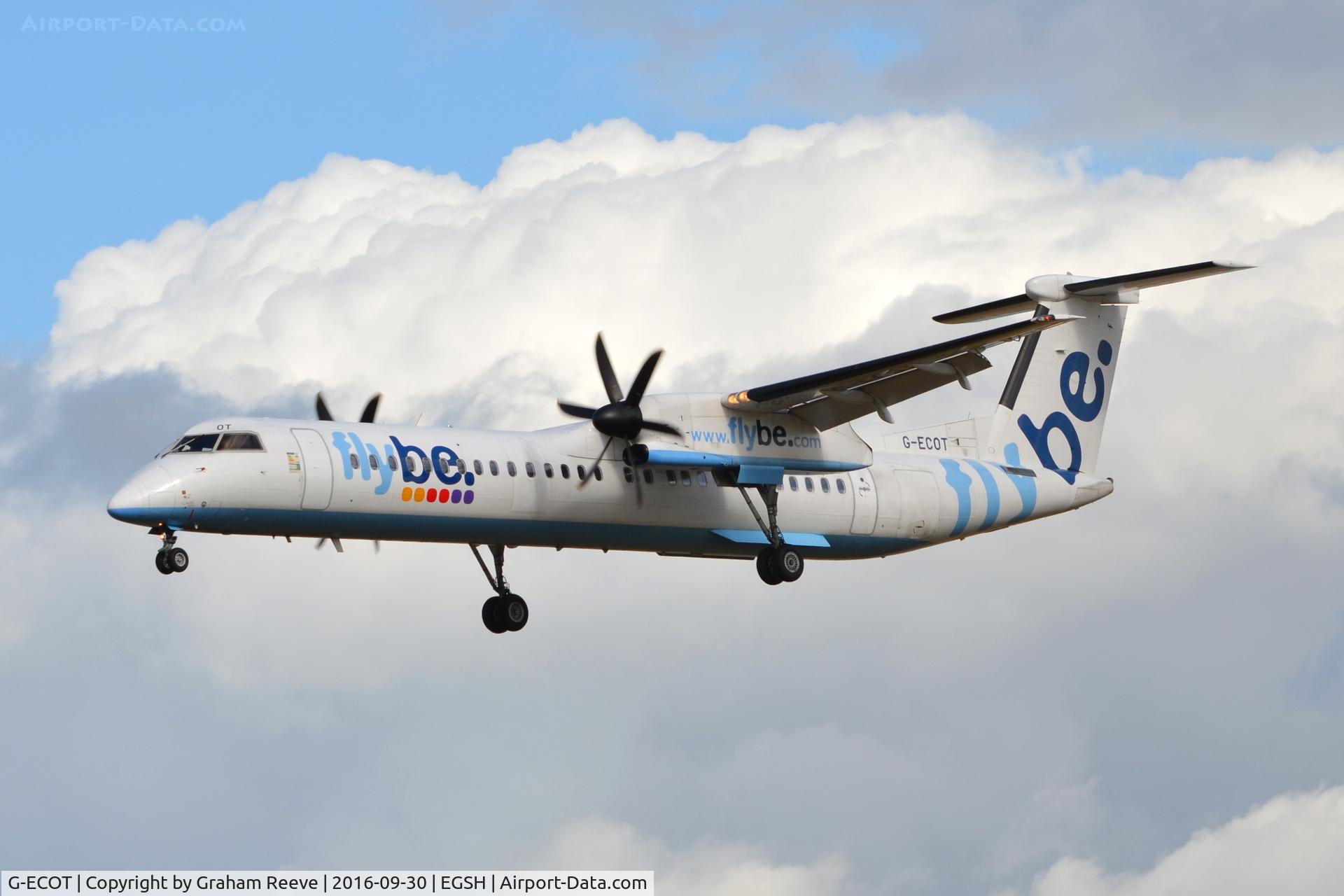 G-ECOT, 2009 De Havilland Canada DHC-8-402Q Dash 8 C/N 4251, Landing at Norwich.
