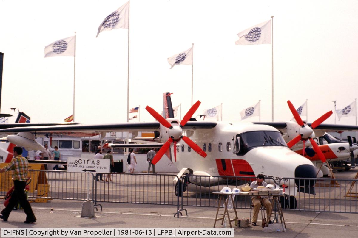 D-IFNS, 1981 Dornier 228-100 C/N 4358, Prototype Dornier Do228-100 at Le Bourget 1981. It crashed a year later, on 26 march 1982, during a test-flight