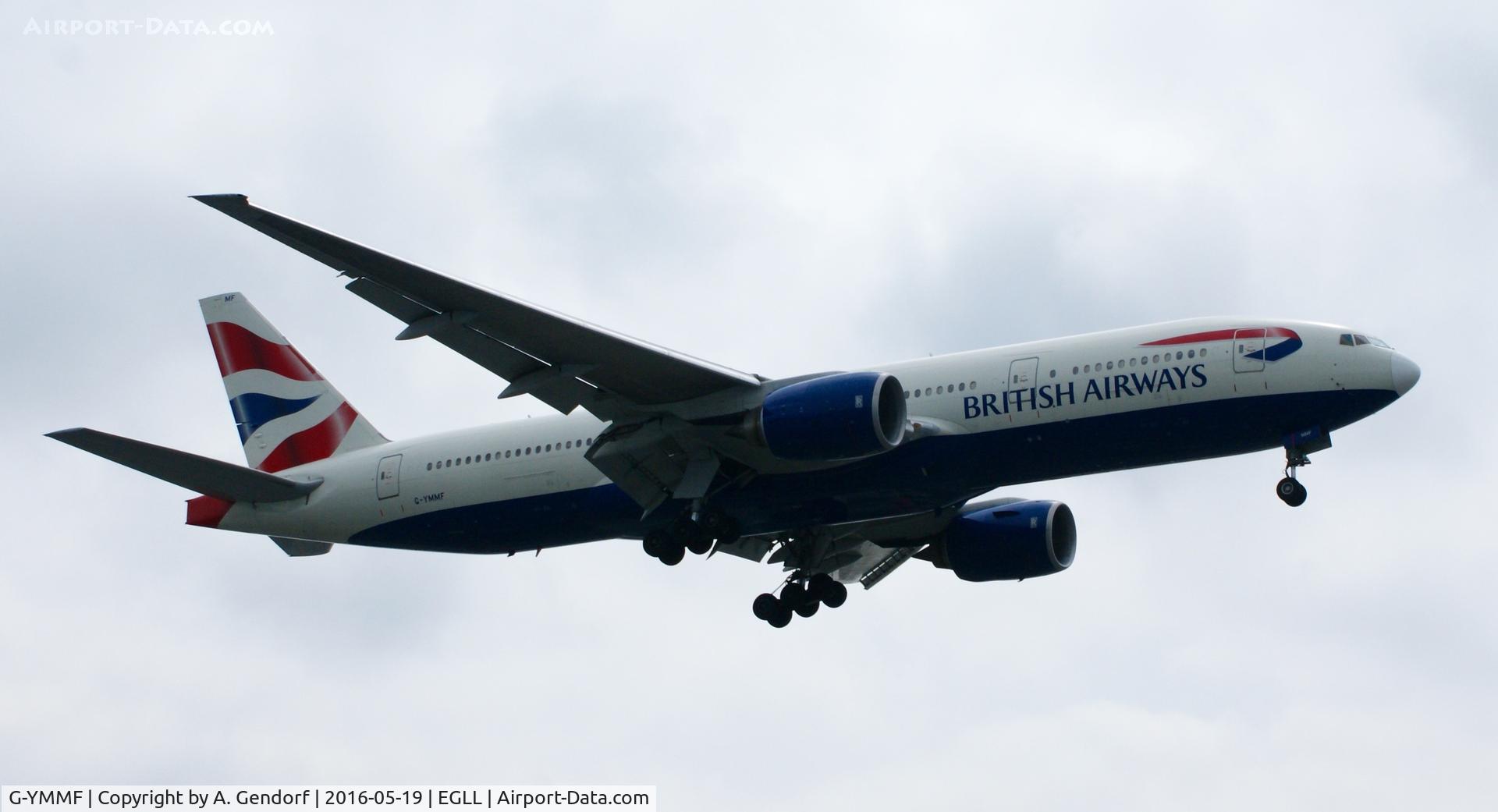 G-YMMF, 2000 Boeing 777-236 C/N 30307, British Airways, is here arriving at its homebase, London Heathrow(EGLL)