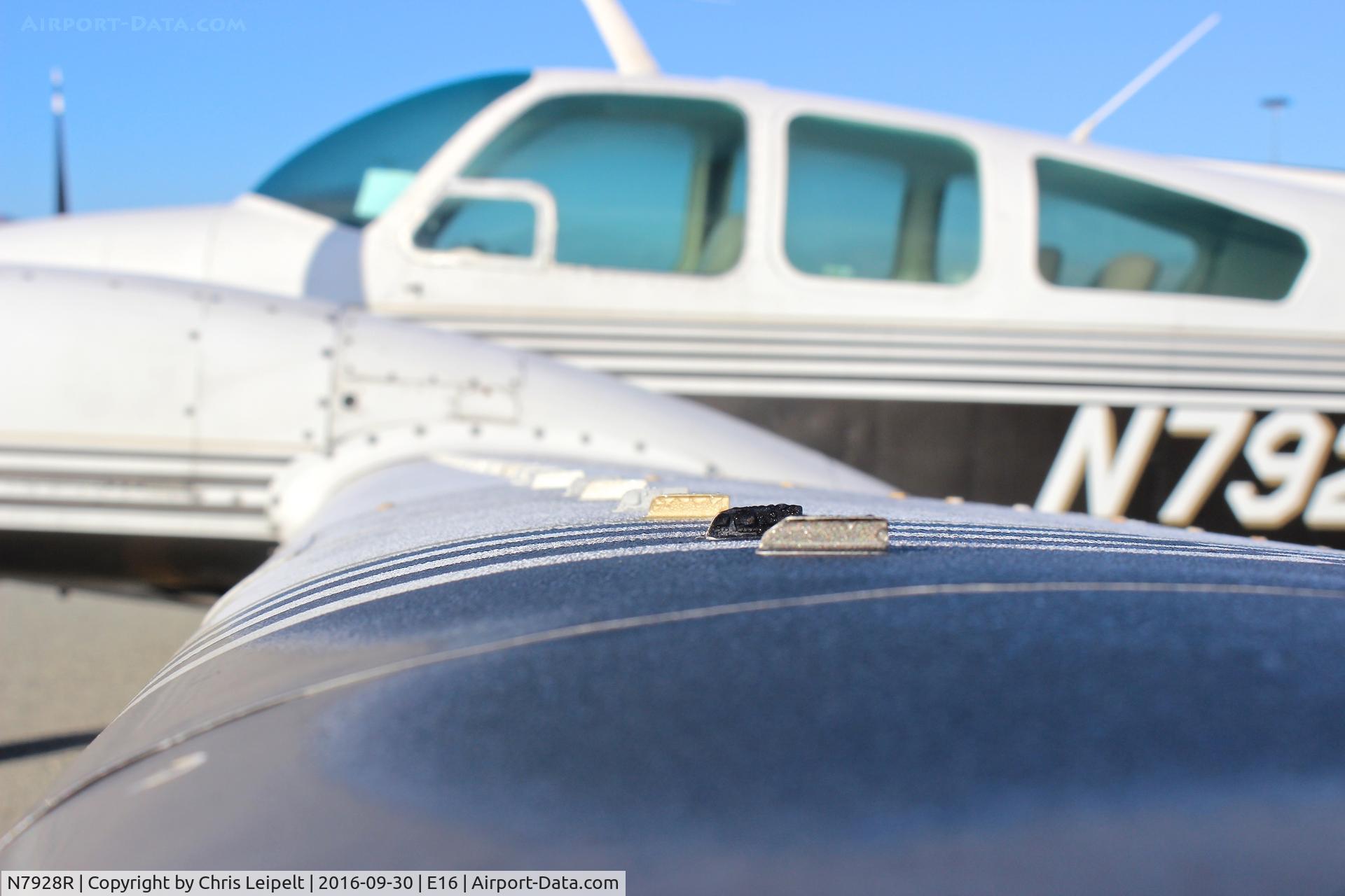 N7928R, 1969 Beech 95-B55 (T42A) Baron C/N TC-1225, Locally-based 1969 Beechcraft Baron 55 parked on the ramp with morning mist at South County Airport, San Martin, CA.