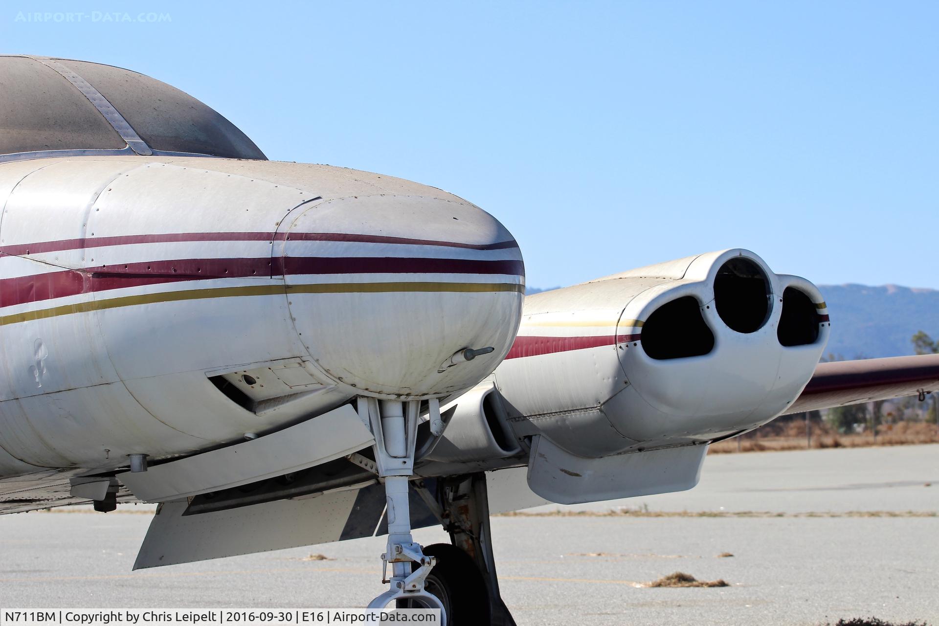 N711BM, 1966 Cessna 411 C/N 411-0220, Rotting 1966 Cessna 411 parked at its tie down, completely gutted with engines removed at South County Airport, San Martin, CA.