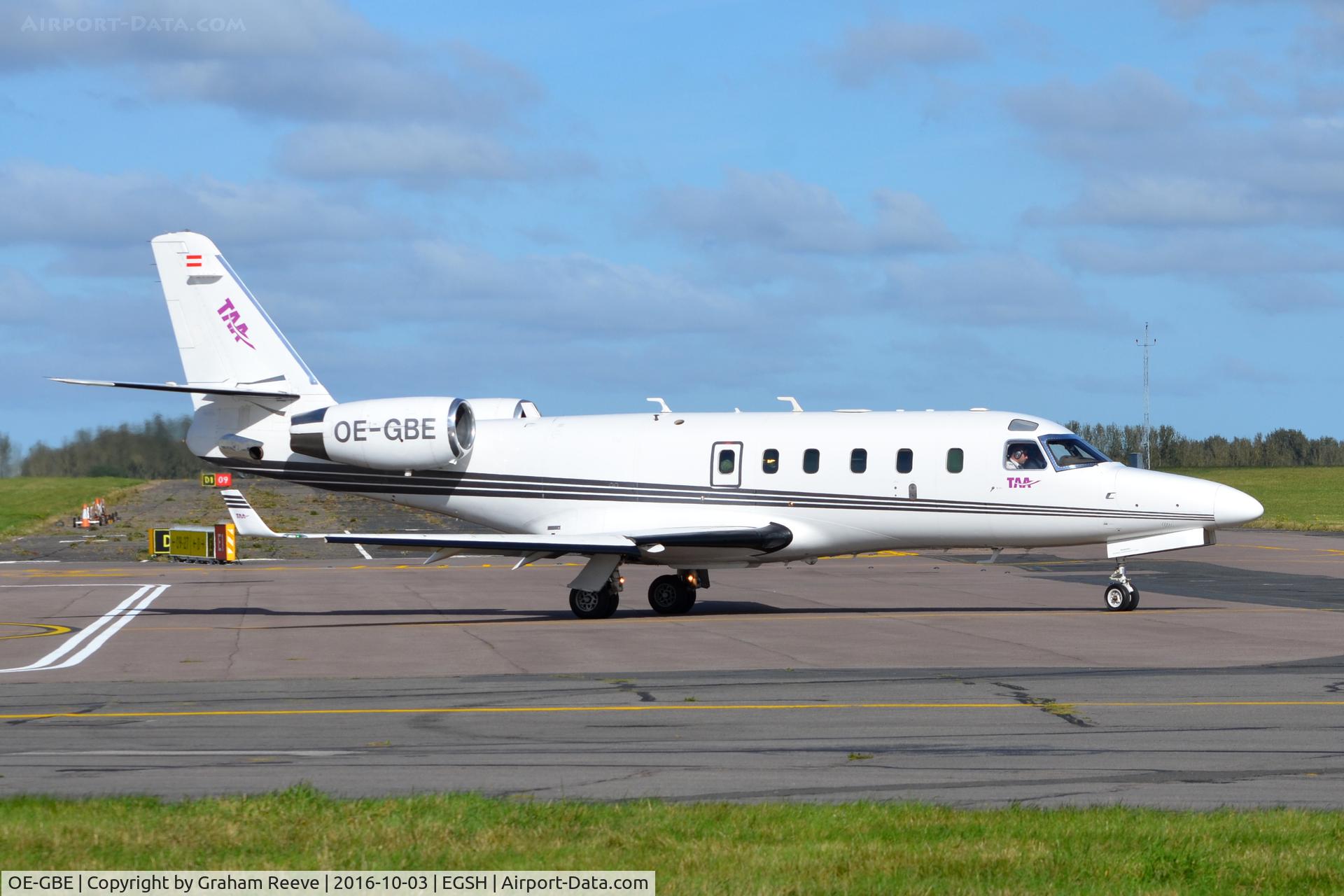 OE-GBE, 1998 Israel Aircraft Industries 1125A Astra SPX C/N 107, Departing from Norwich.