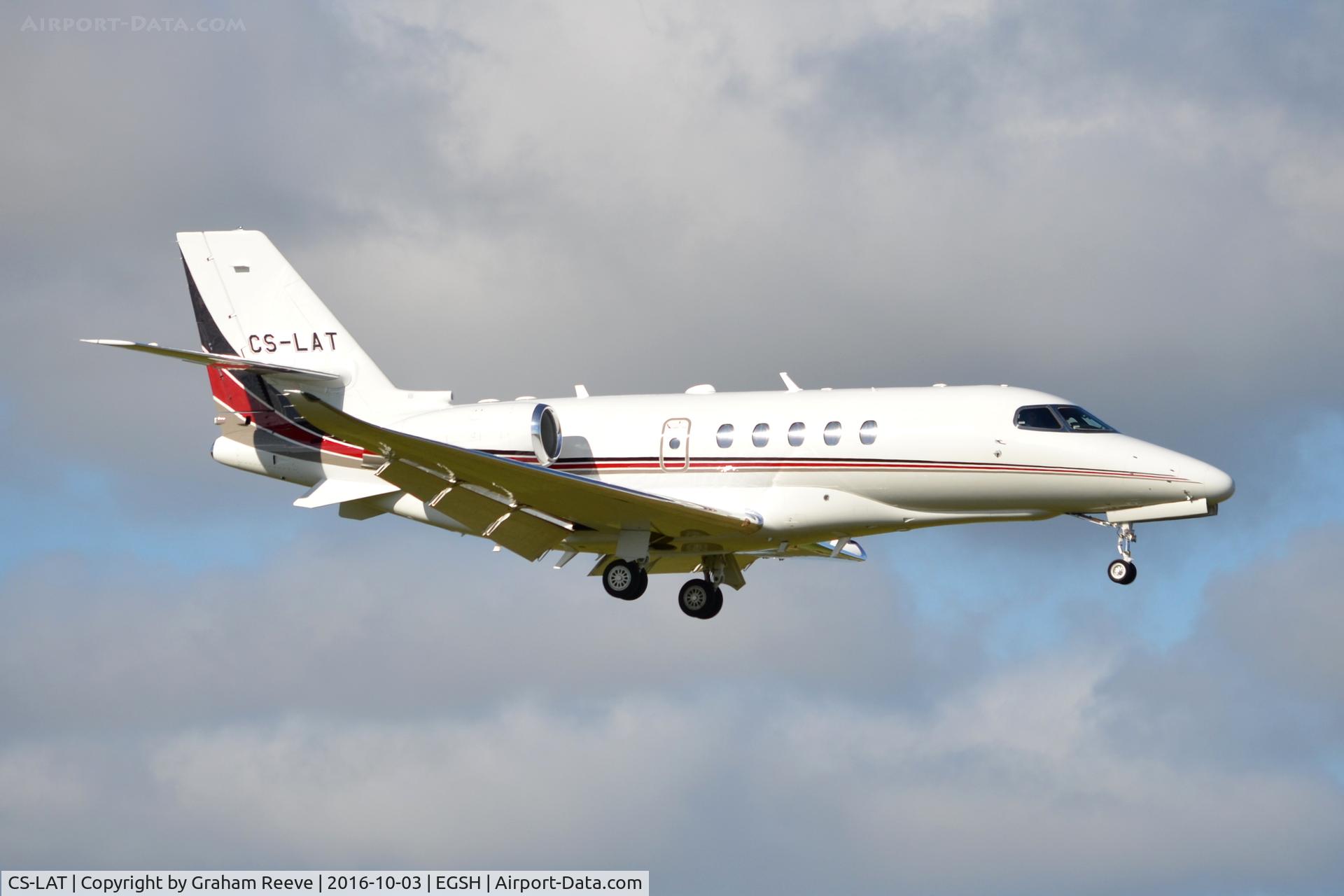 CS-LAT, 2016 Cessna 680A Citation Latitude C/N 680A-0027, Landing at Norwich.