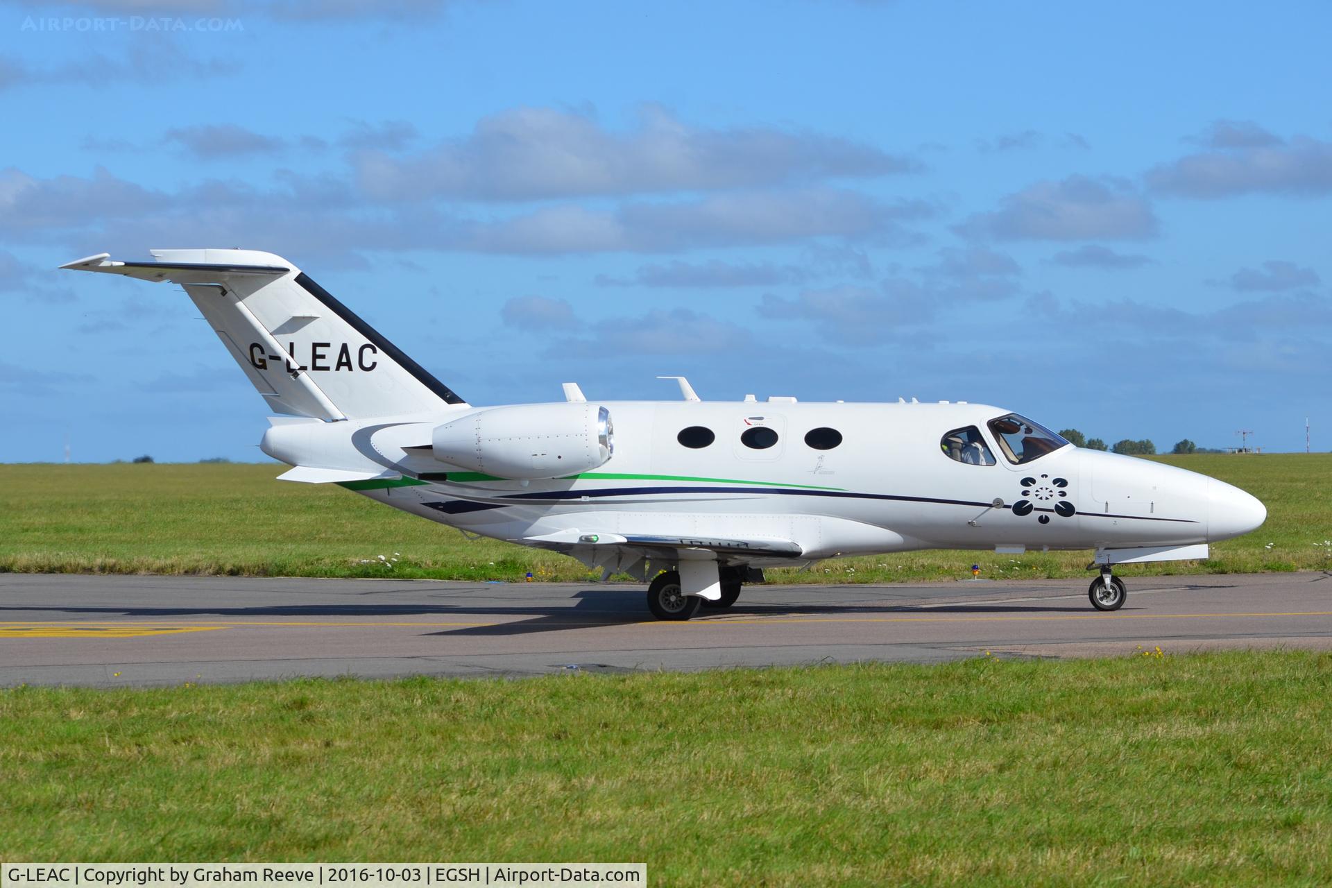 G-LEAC, 2008 Cessna 510 Citation Mustang Citation Mustang C/N 510-0075, Departing from Norwich.
