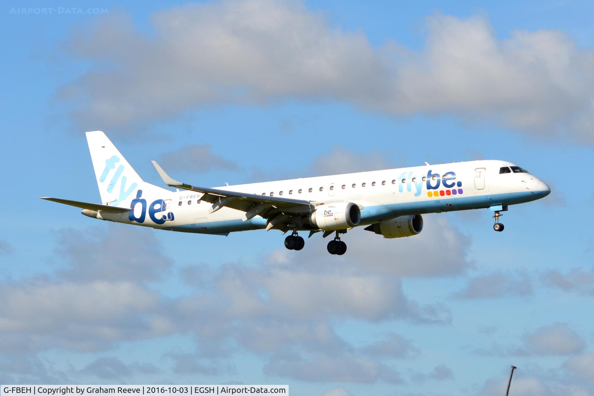 G-FBEH, 2007 Embraer 195LR (ERJ-190-200LR) C/N 19000128, Landing at Norwich.