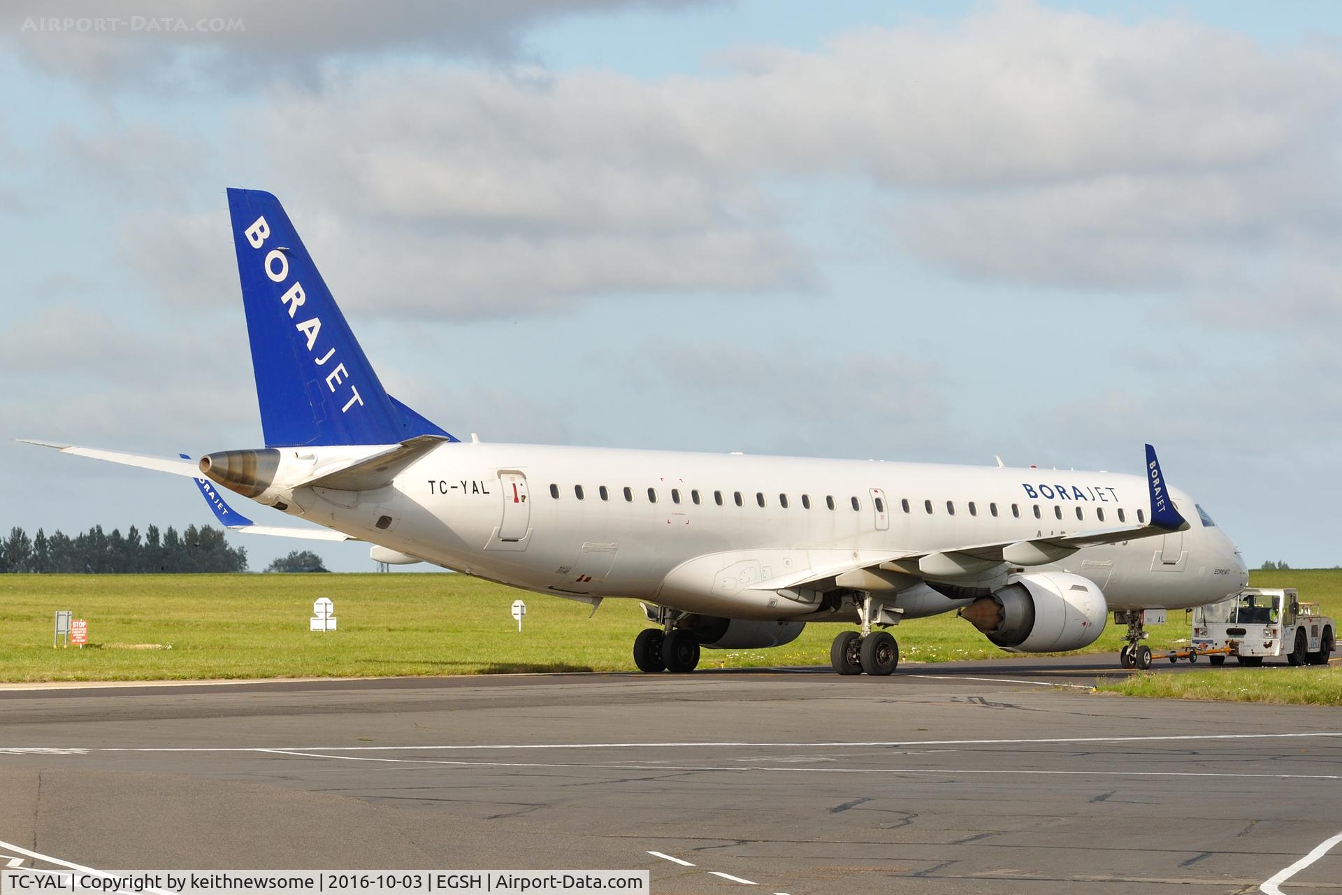 TC-YAL, 2008 Embraer 190LR (ERJ-190-100LR) C/N 19000227, Arriving for maintenance.