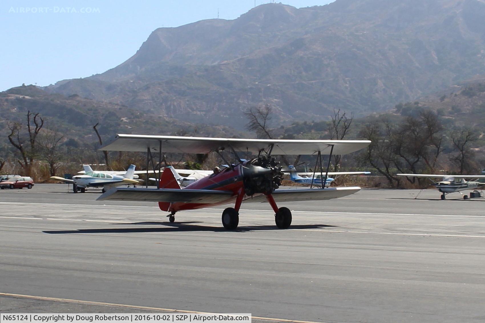 N65124, 1943 Boeing A75N1(PT17) C/N 75-1260, 1943 Boeing Stearman A75N1 (PT-17) 'Spirit of OPEC', P&W R985 450 Hp Wasp Jr. upgrade by Jacobs, Exp. class, modified wingtips, second landing, taxi off the active