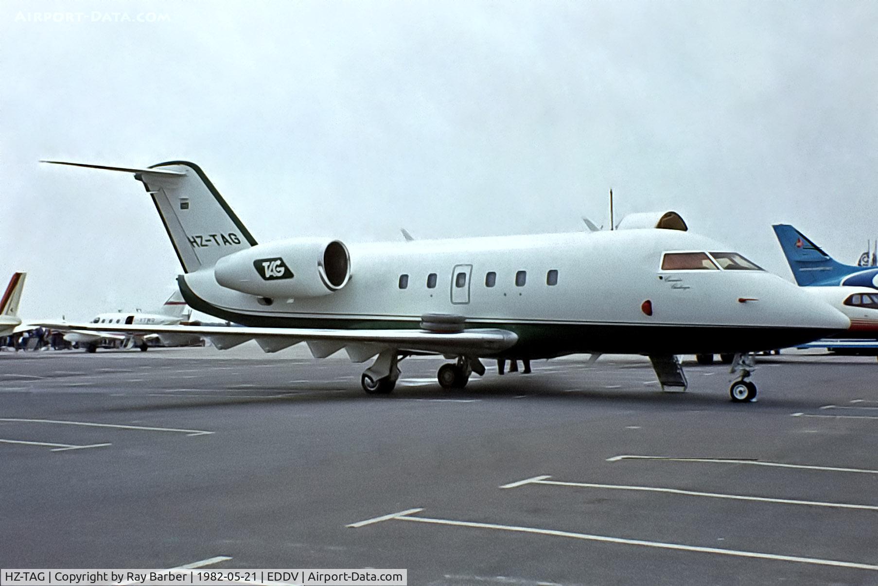 HZ-TAG, 1980 Canadair Challenger 600 (CL-600-1A11) C/N 1014, Canadair CL.600S Challenger [1014] (TAG Aviation) Hannover~D 21/05/1982. From a slide.