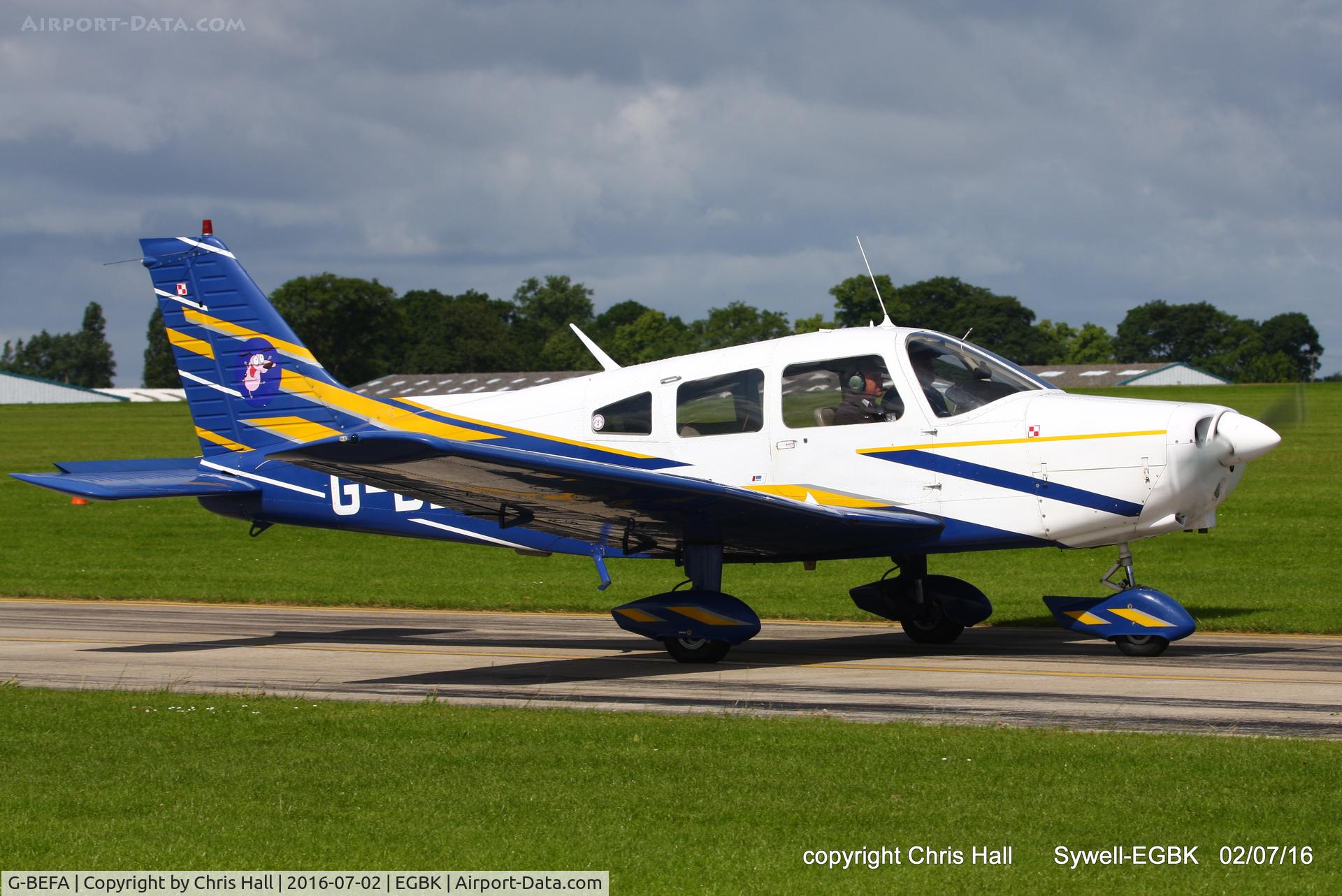 G-BEFA, 1976 Piper PA-28-151 Cherokee Warrior C/N 28-7615416, at Aeroexpo 2016