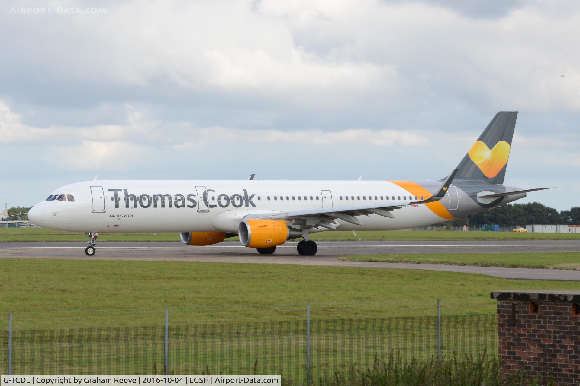 G-TCDL, 2016 Airbus A321-211 C/N 6968, About to depart from Norwich.