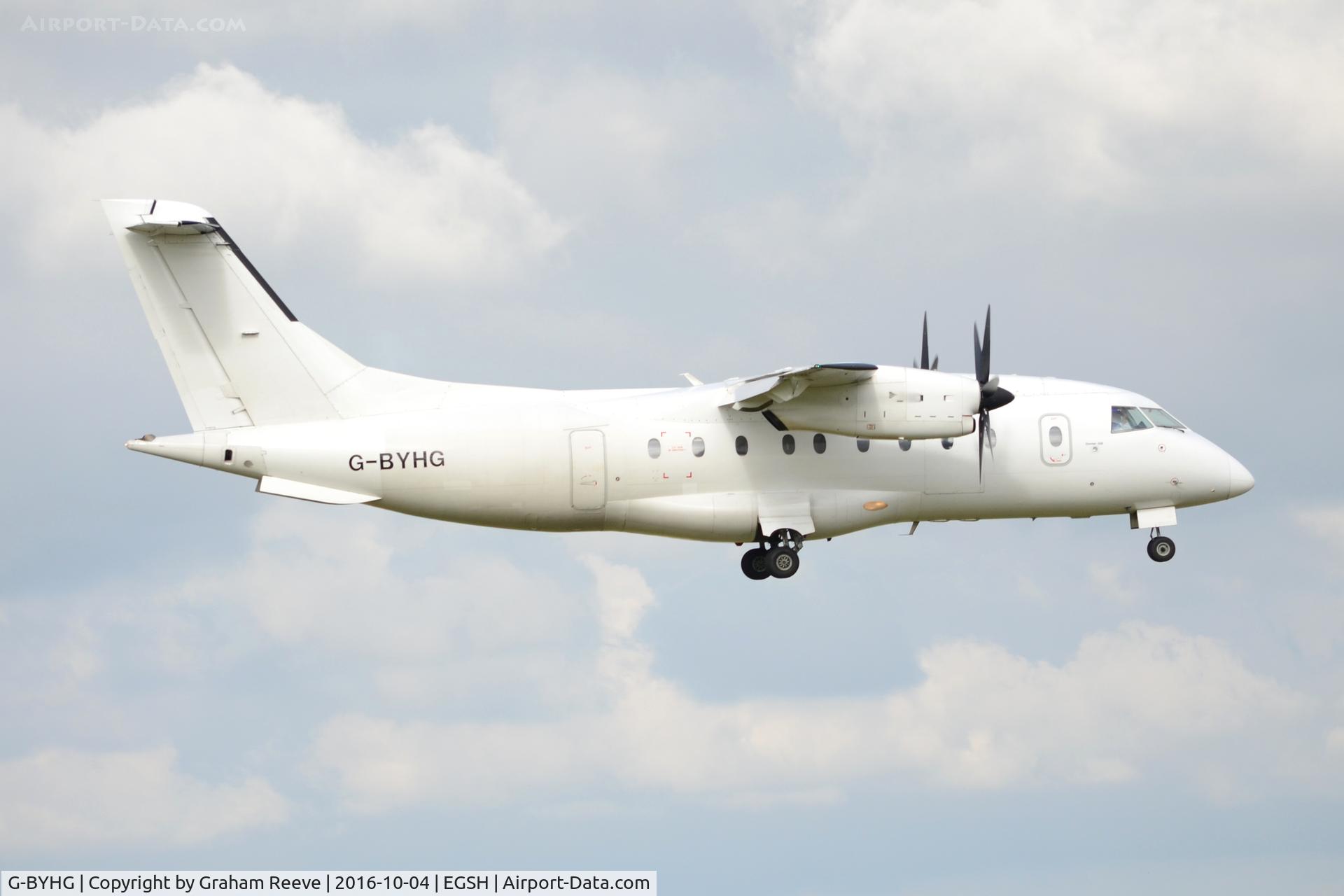 G-BYHG, 1998 Dornier 328-100 C/N 3098, Landing at Norwich.