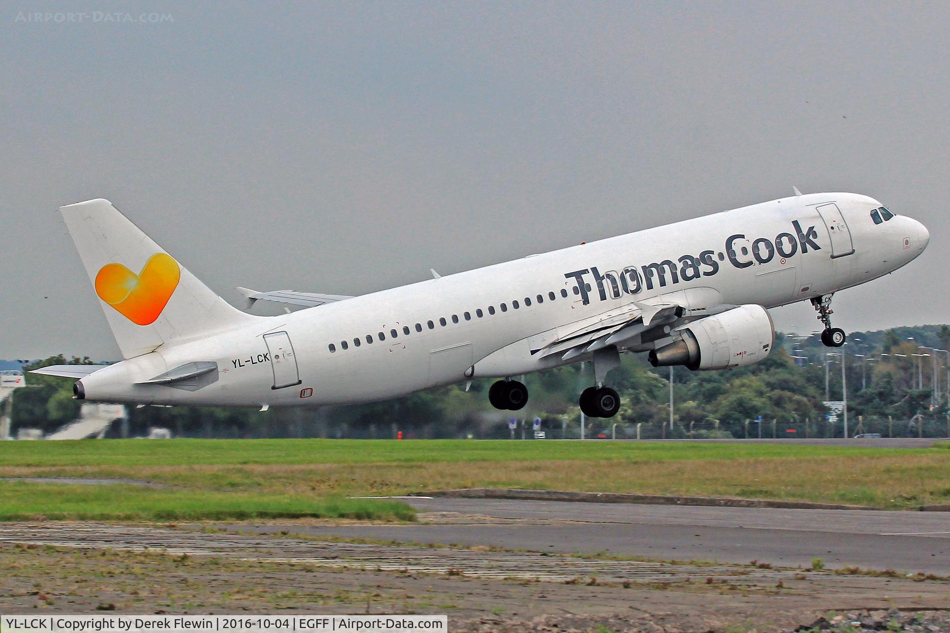 YL-LCK, 1998 Airbus A320-214 C/N 936, A320-214, Thomas Cook Airlines, Cardiff based, previously F-WWIT, N101UW, RP-C3229, HB-JIZ, OE-IBU, call sign Kestrel 53RG, seen departing runway12 en-route to Tenerife Sur.