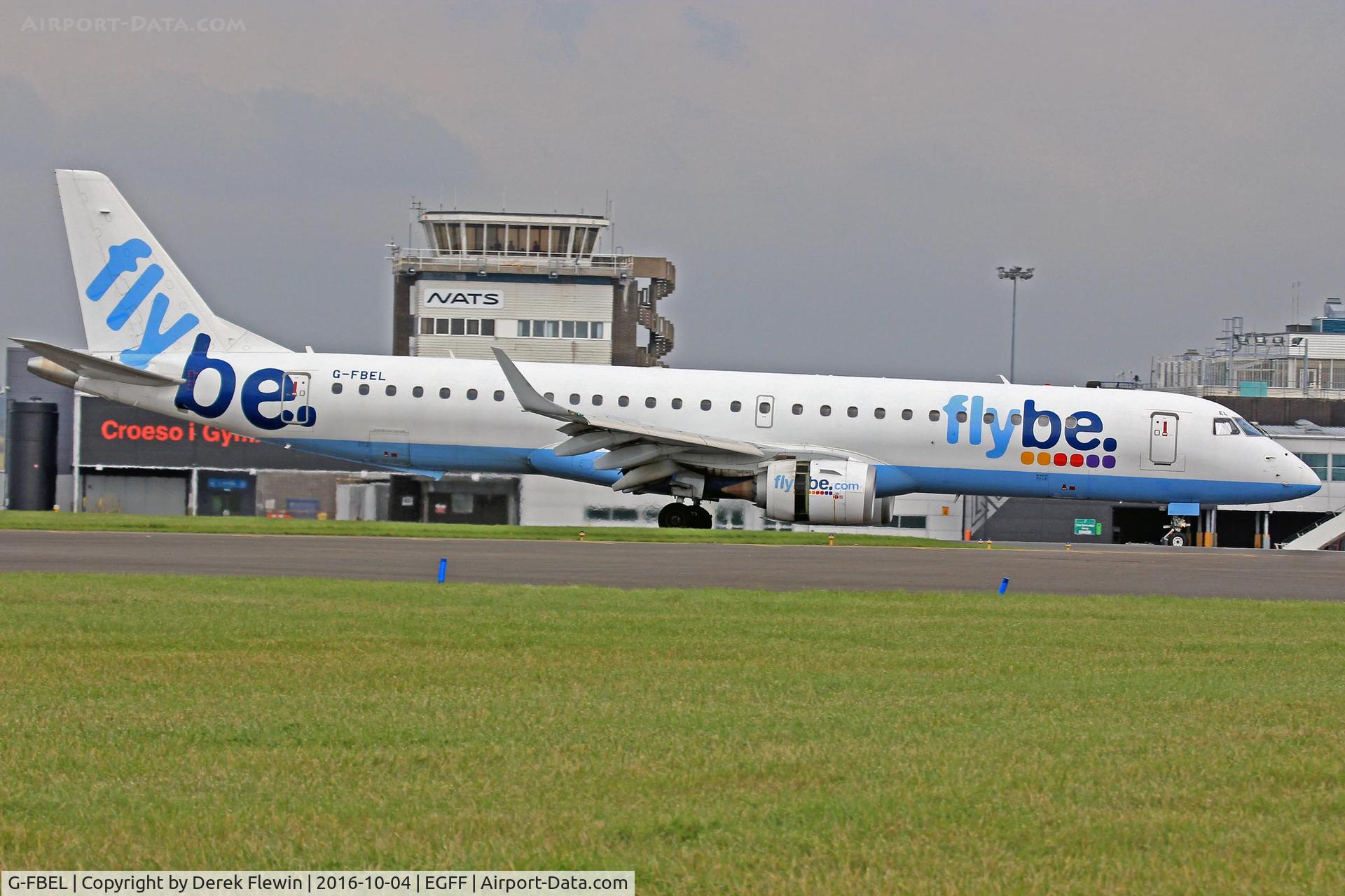 G-FBEL, 2008 Embraer 195LR (ERJ-190-200LR) C/N 19000184, Embraer 195, Flybe, callsign Jersey 4TA, previously PT-SDS, seen landing on runway 12 out of Glasgow.