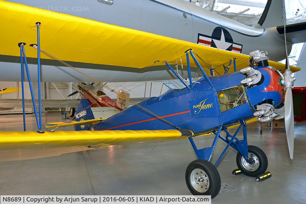 N8689, 1929 Fleet Model 2 C/N 75, 'Plane Jane' was a Fleet designed for civilian pilot training. This model is painted in the colors of Roosevelt Aviation School, Long Island, New York. The aircraft was used in the Civilian Pilot Training Program to instruct potential military pilots.