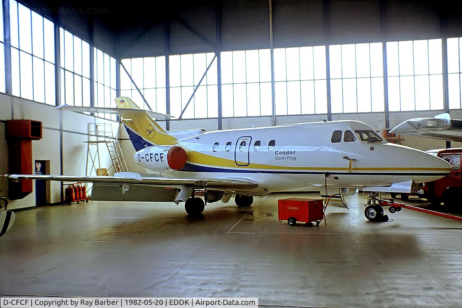 D-CFCF, 1971 Hawker Siddeley HS.125 Series F400B C/N 25248, Hawker-Siddeley 125/F403B [25248] (Condor/Conti-Flug) Cologne-Koln Bonn~D 20/05/1982. From a slide.