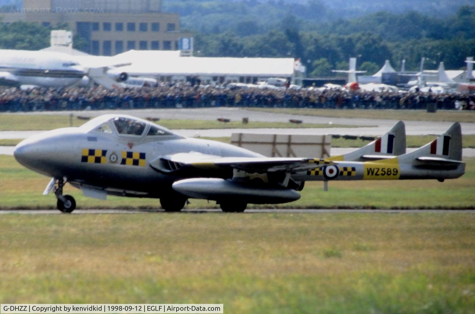G-DHZZ, 1959 De Havilland (F+W Emmen) Vampire T55 (DH-115) C/N 990, Taxying for take off at the 1998 Farnborough International Air Show.