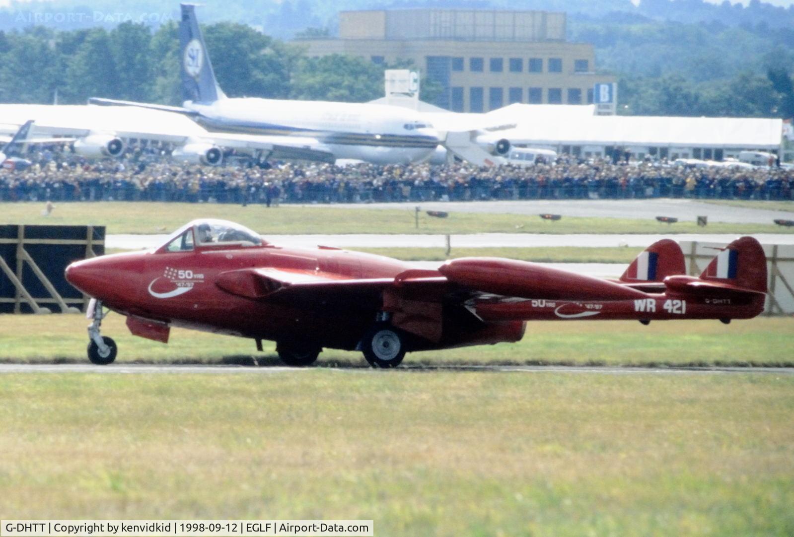 G-DHTT, 1956 De Havilland (F+W Emmen) DH-112 Venom FB.50 C/N 821, Taxying for take off at the 1998 Farnborough International Air Show.