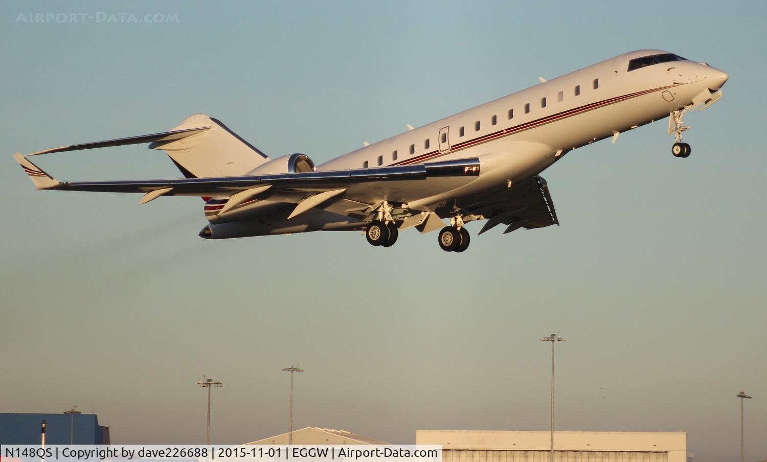 N148QS, 2014 Bombardier BD-700-1A10 Global 6000 C/N 9648, N148QS - early morning takeoff from London Luton