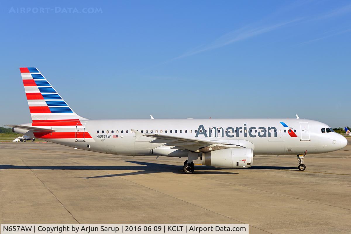 N657AW, 1999 Airbus A320-232 C/N 1083, Taxiing in at Charlotte.