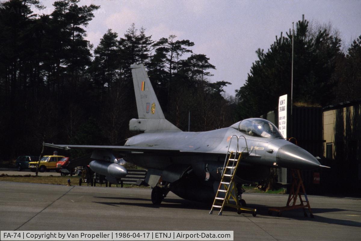 FA-74, 1980 SABCA F-16AM Fighting Falcon C/N 6H-74, F-16A of the Belgian Air Force getting ready for a mission from Jever Air Base, Germany