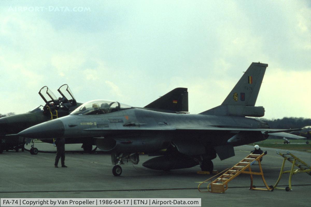 FA-74, 1980 SABCA F-16AM Fighting Falcon C/N 6H-74, F-16A of the Belgian Air Force ready for a mission from Jever Air Base, Germany