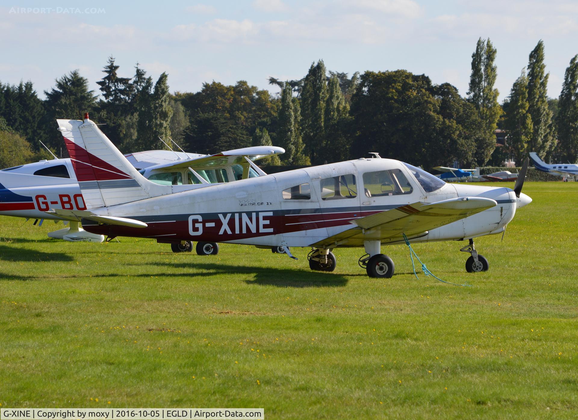 G-XINE, 1976 Piper PA-28-161 Cherokee Warrior II C/N 28-7716112, Piper Cherokee Warrior II at Denham.
