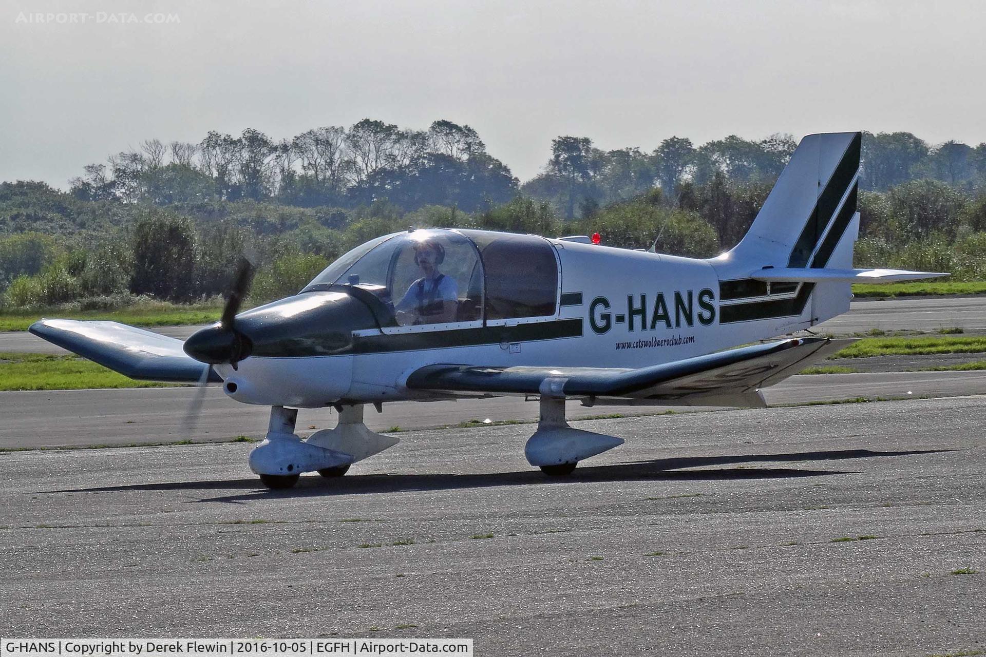 G-HANS, 1979 Robin DR-400-108  Dauphin 2+2 C/N 1384, Dauphen, The Cotswolds Aero Club ltd Staverton Gloucestershire based, seen taxxing in after landing on runway 10.