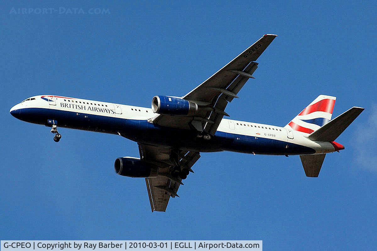 G-CPEO, 1997 Boeing 757-236 C/N 28667, Boeing 757-236 [28667] (British Airways) Home~G 08/09/2009. On approach 27R. Note nose cone repainted.