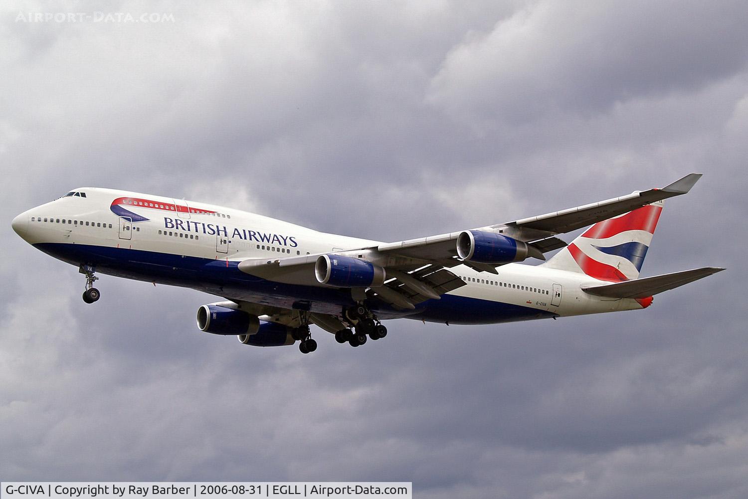 G-CIVA, 1993 Boeing 747-436 C/N 27092, Boeing 747-436 [27092] (British Airways) Heathrow~G 31/08/2006. On finals 27L.