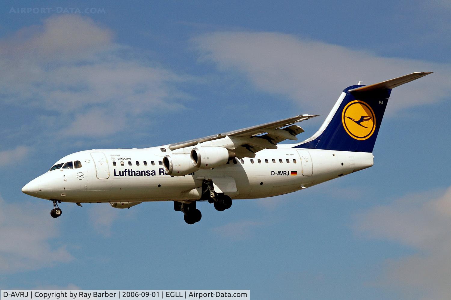 D-AVRJ, 1996 British Aerospace Avro 146-RJ85 C/N E.2277, D-AVRJ    BAe 146-RJ85 [E2277] (Lufthansa Regional) Heathrow~G 01/09/2006. On finals 27L.