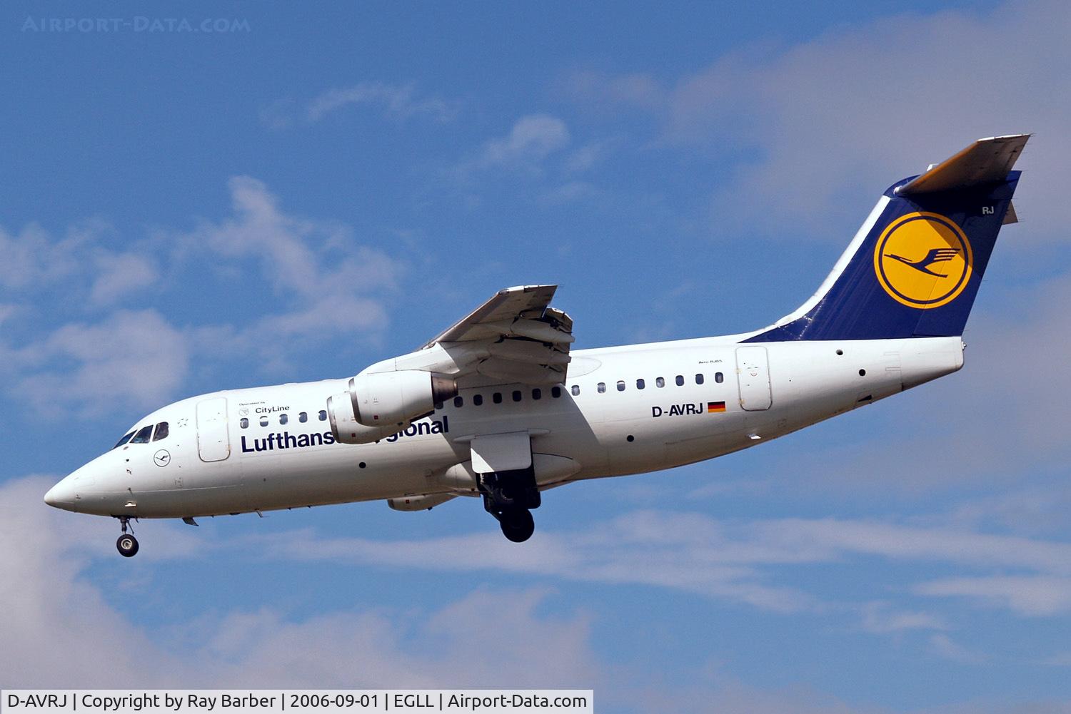 D-AVRJ, 1996 British Aerospace Avro 146-RJ85 C/N E.2277, D-AVRJ    BAe 146-RJ85 [E2277] (Lufthansa Regional) Heathrow~G 01/09/2006. On finals 27L.