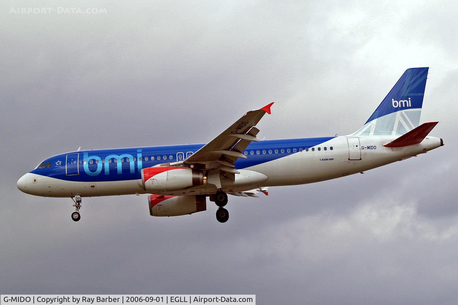 G-MIDO, 2002 Airbus A320-232 C/N 1987, Airbus A320-232 [1987] (bmi British Midland) Heathrow~G 01/09/2006. On finals 27L.