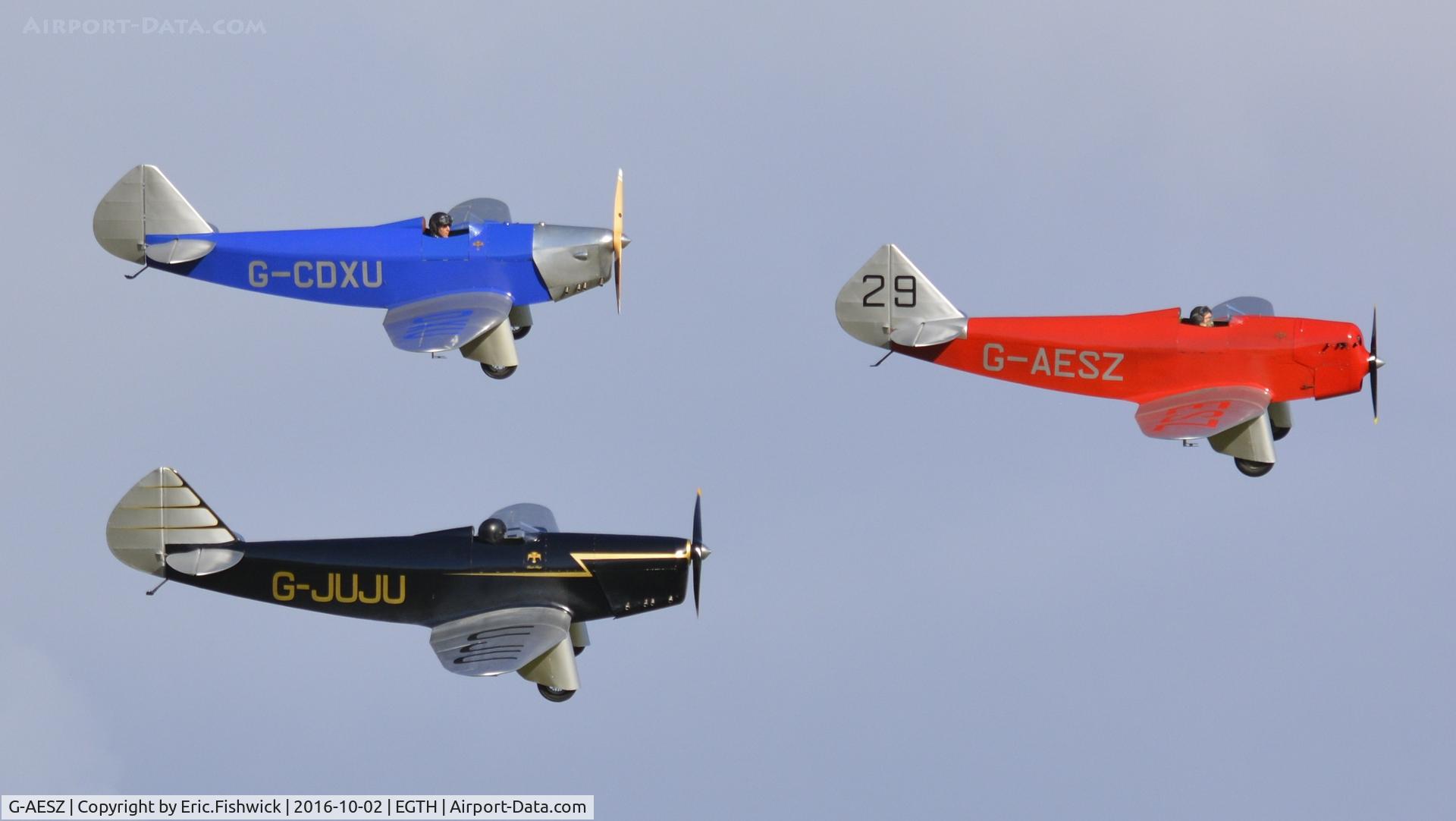 G-AESZ, 1937 Chilton DW1 C/N DW1/1, 45. Three Chiltons in display mode at Shuttleworth Collection's magnificent 'Season Finale,' October, 2016.