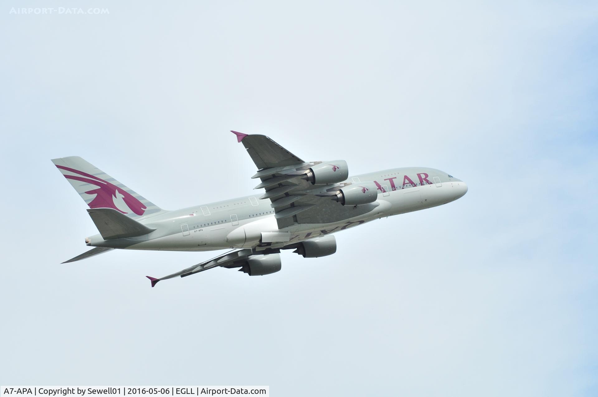 A7-APA, 2013 Airbus A380-861 C/N 137, Departing LHR