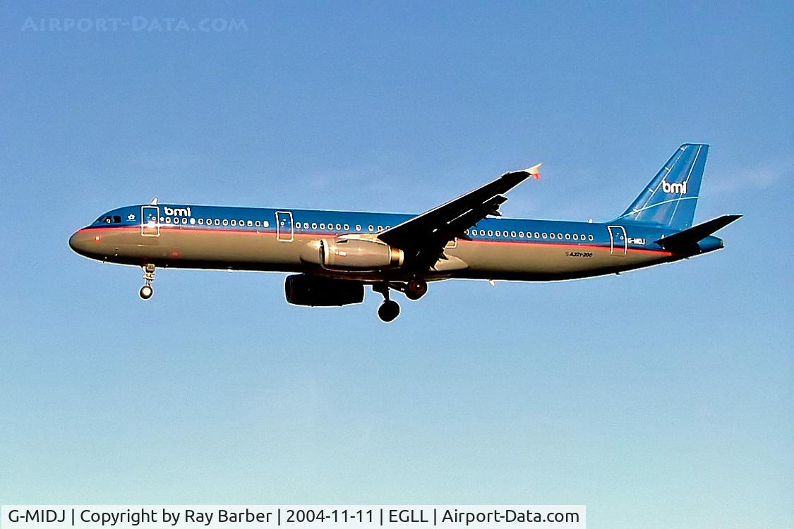 G-MIDJ, 1999 Airbus A321-231 C/N 1045, Airbus A321-231 [1045] (bmi British Midland) Home~G 11/11/2004. On approach 27R.