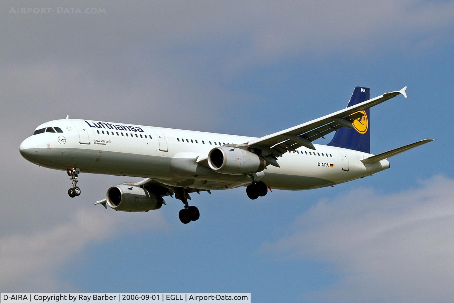 D-AIRA, 1993 Airbus A321-131 C/N 0458, Airbus A321-131 [0458] (Lufthansa) Heathrow~G 01/09/2006. On finals 27L.