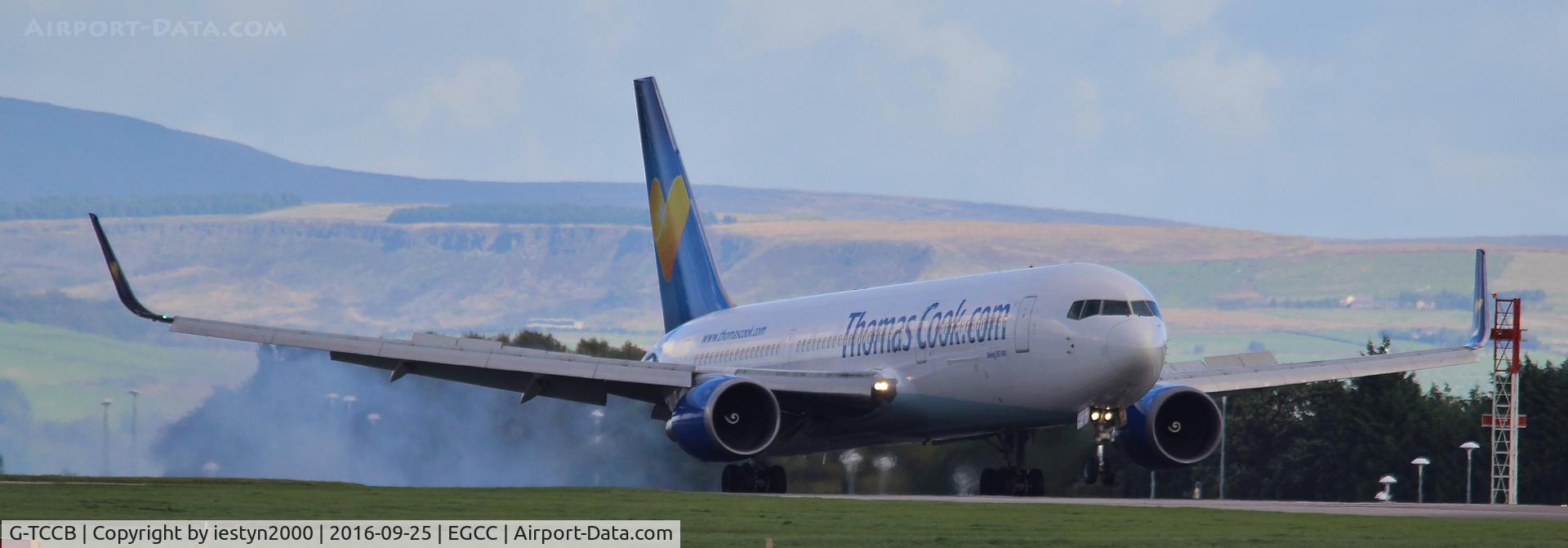 G-TCCB, 1997 Boeing 767-31K C/N 28865, Boeing 767-31K of Thomas Cook taxing off Runway 23R via taxiway Alpha