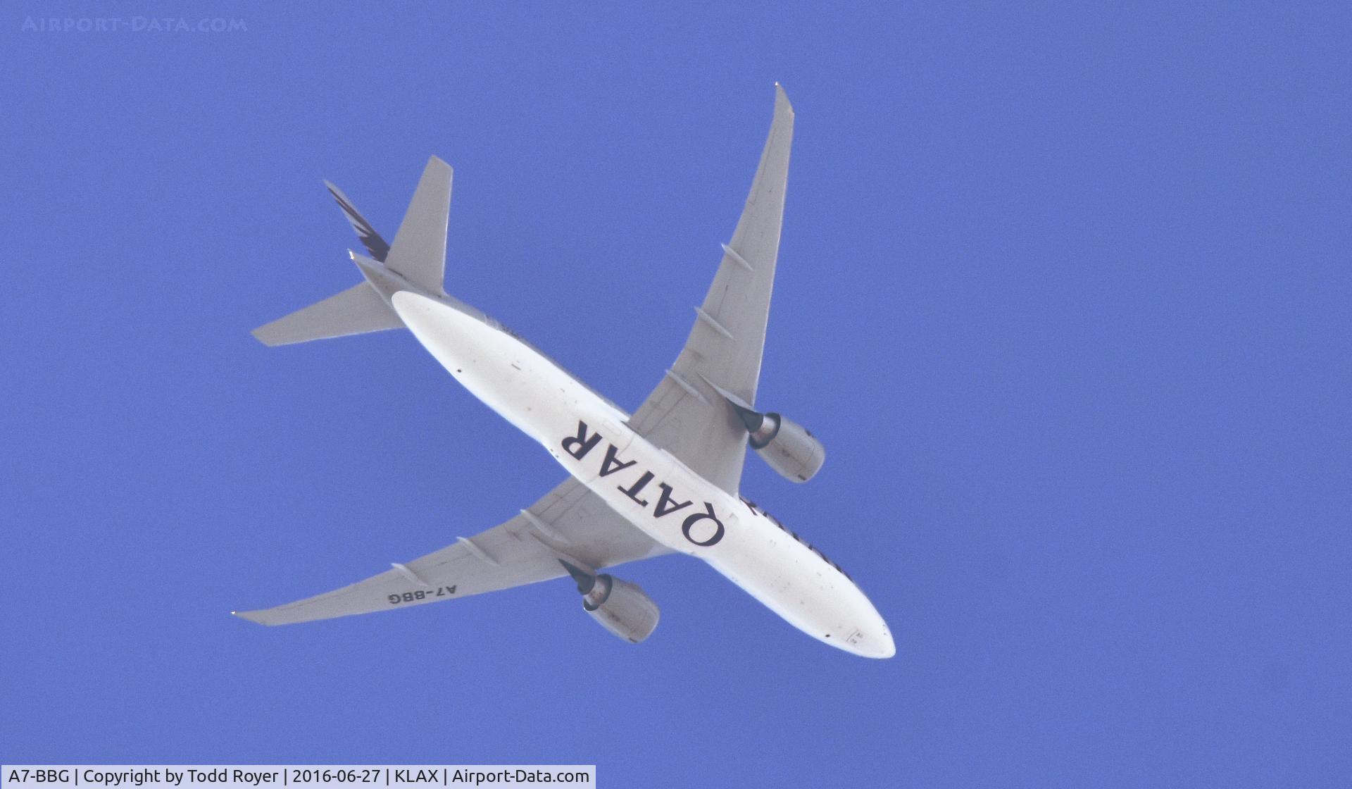 A7-BBG, 2010 Boeing 777-2DZ/LR C/N 36101, Overflying LAX on departure