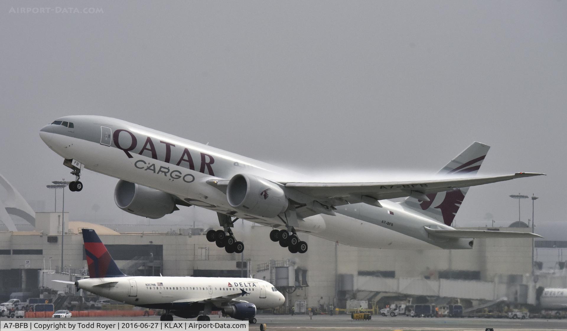 A7-BFB, 2010 Boeing 777-FDZ C/N 36100, Departing LAX