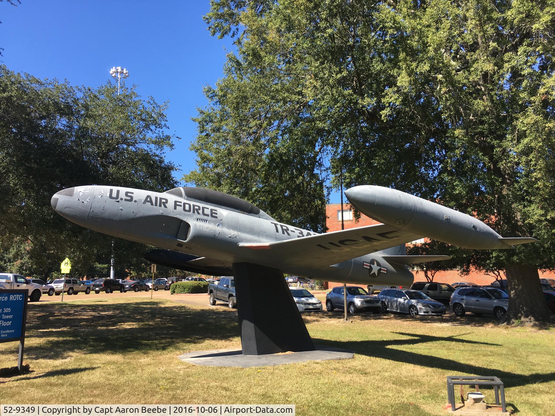 52-9349, 1952 Lockheed T-33A Shooting Star C/N 580-7434, Tail # 29349 - This T-33A Shooting Star is located at Louisiana Tech University on the corner of California Ave and Adams Blvd. It was delivered to the Air Force on 9 October 1953. It has been on display there since 18 March 1963.