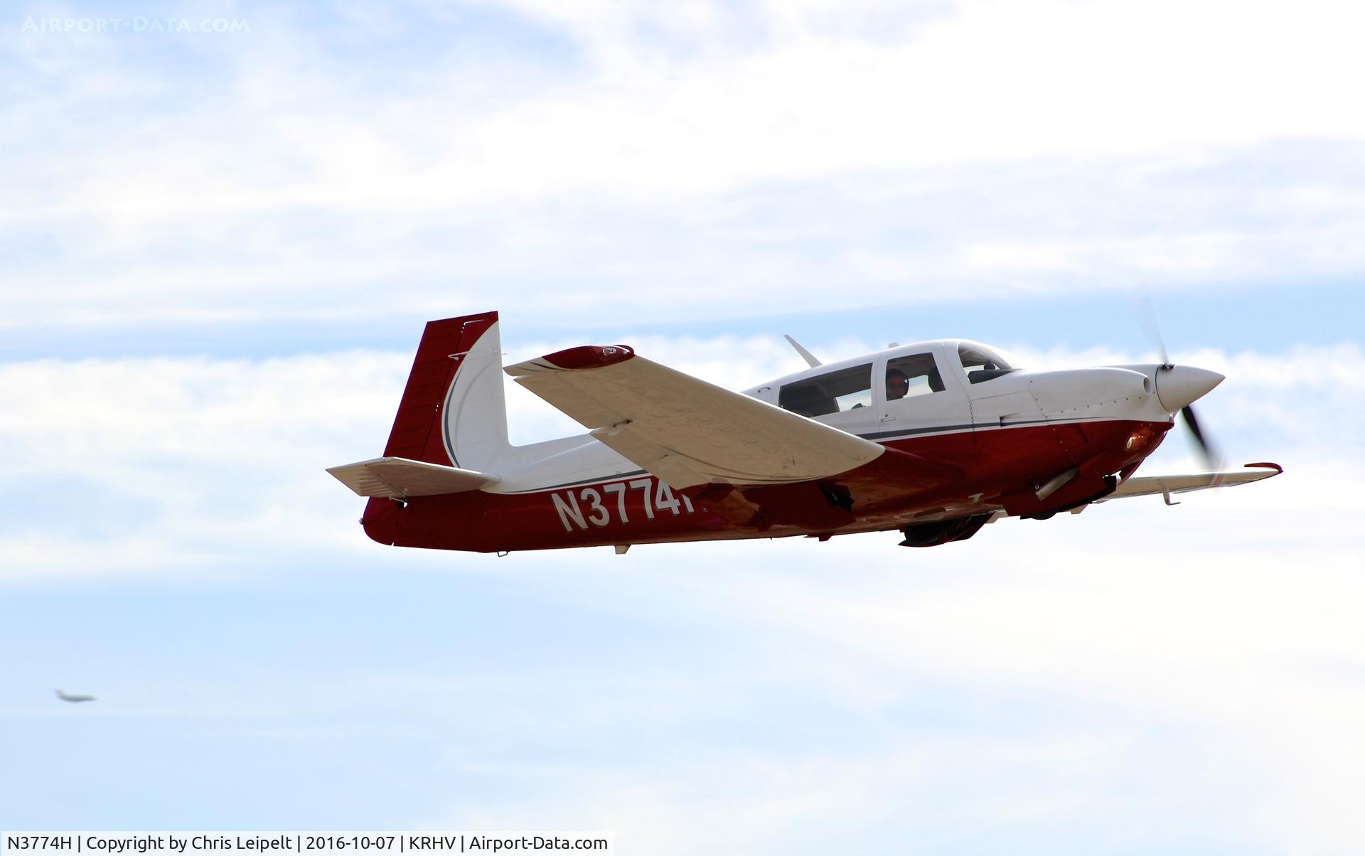 N3774H, 1979 Mooney M20J 201 C/N 24-0938, Locally-based 1979 Mooney M20J departing with SJC traffic in the background at Reid Hillview Airport, San Jose, CA.