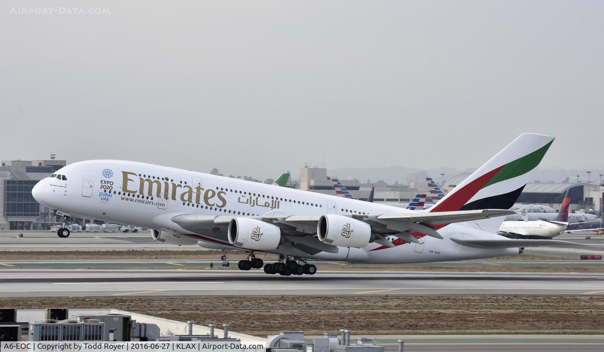 A6-EOC, 2014 Airbus A380-861 C/N 165, Departing LAX