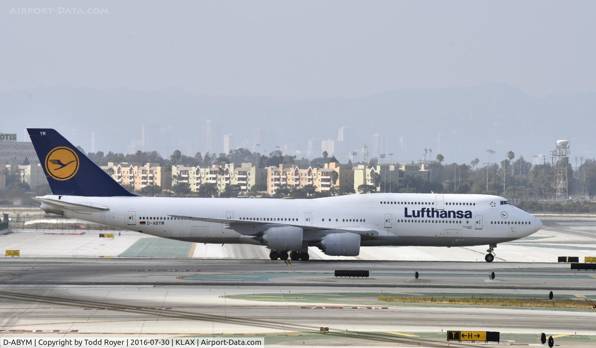 D-ABYM, 2014 Boeing 747-830 C/N 37837, Taxiing to gate at LAX