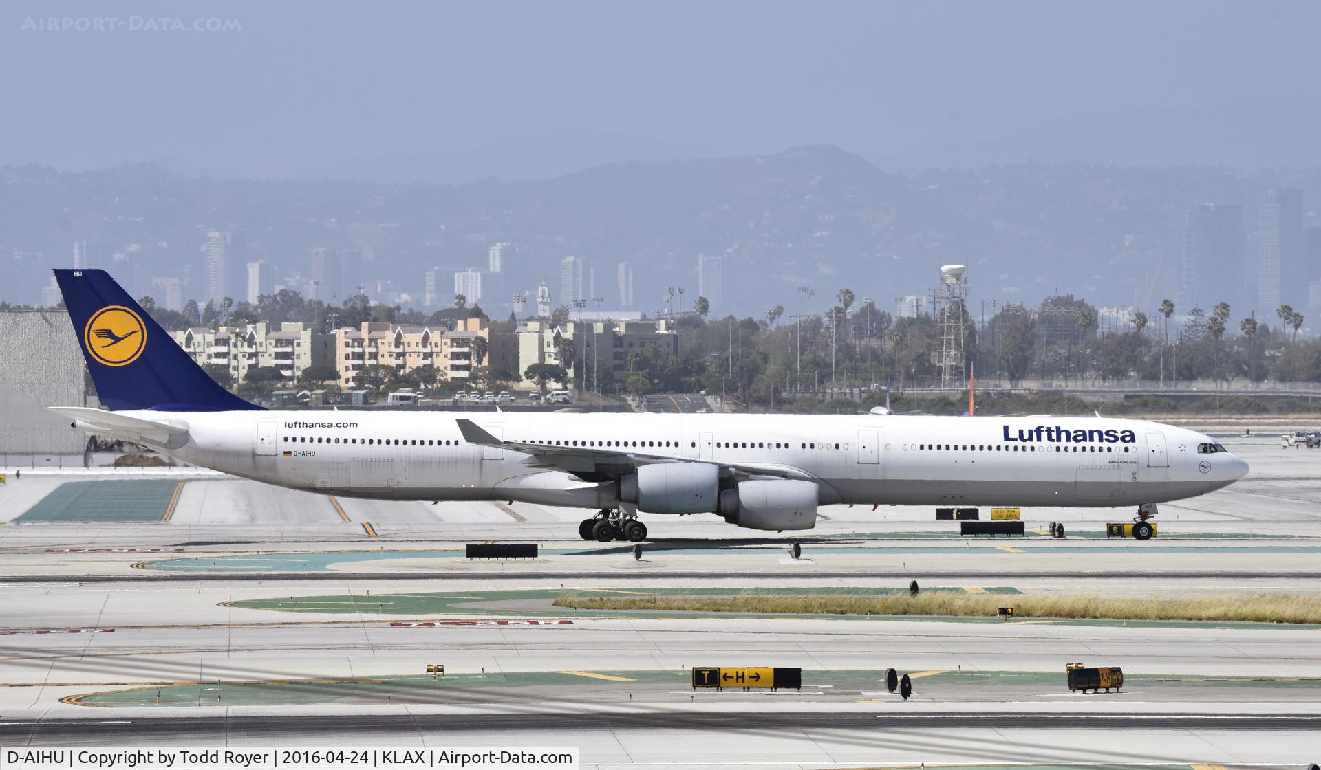 D-AIHU, 2008 Airbus A340-642 C/N 848, Taxiing to gate at LAX