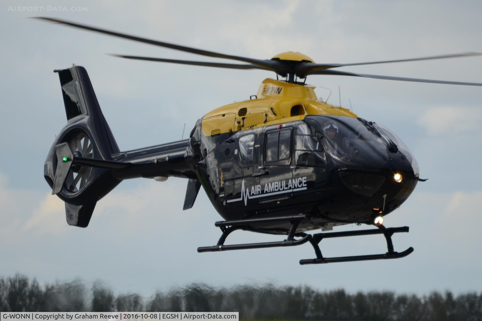 G-WONN, 2007 Eurocopter EC-135T-2+ C/N 0597, Landing at Norwich.