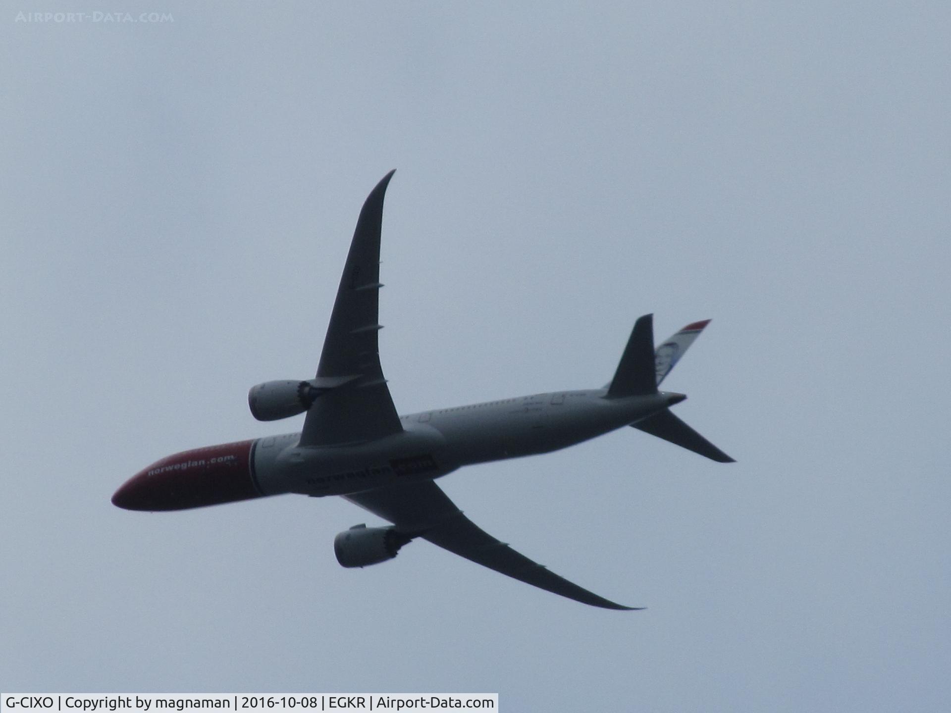 G-CIXO, 2016 Boeing 787-9 Dreamliner Dreamliner C/N 62082, over flying airfield juts out of gatwick