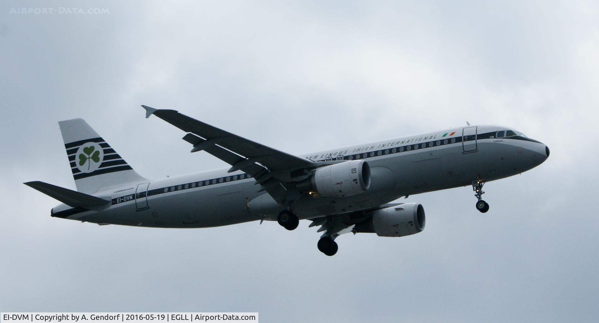 EI-DVM, 2011 Airbus A320-214 C/N 4634, Aer Lingus, Retro cs., is here approaching London Heathrow(EGLL)