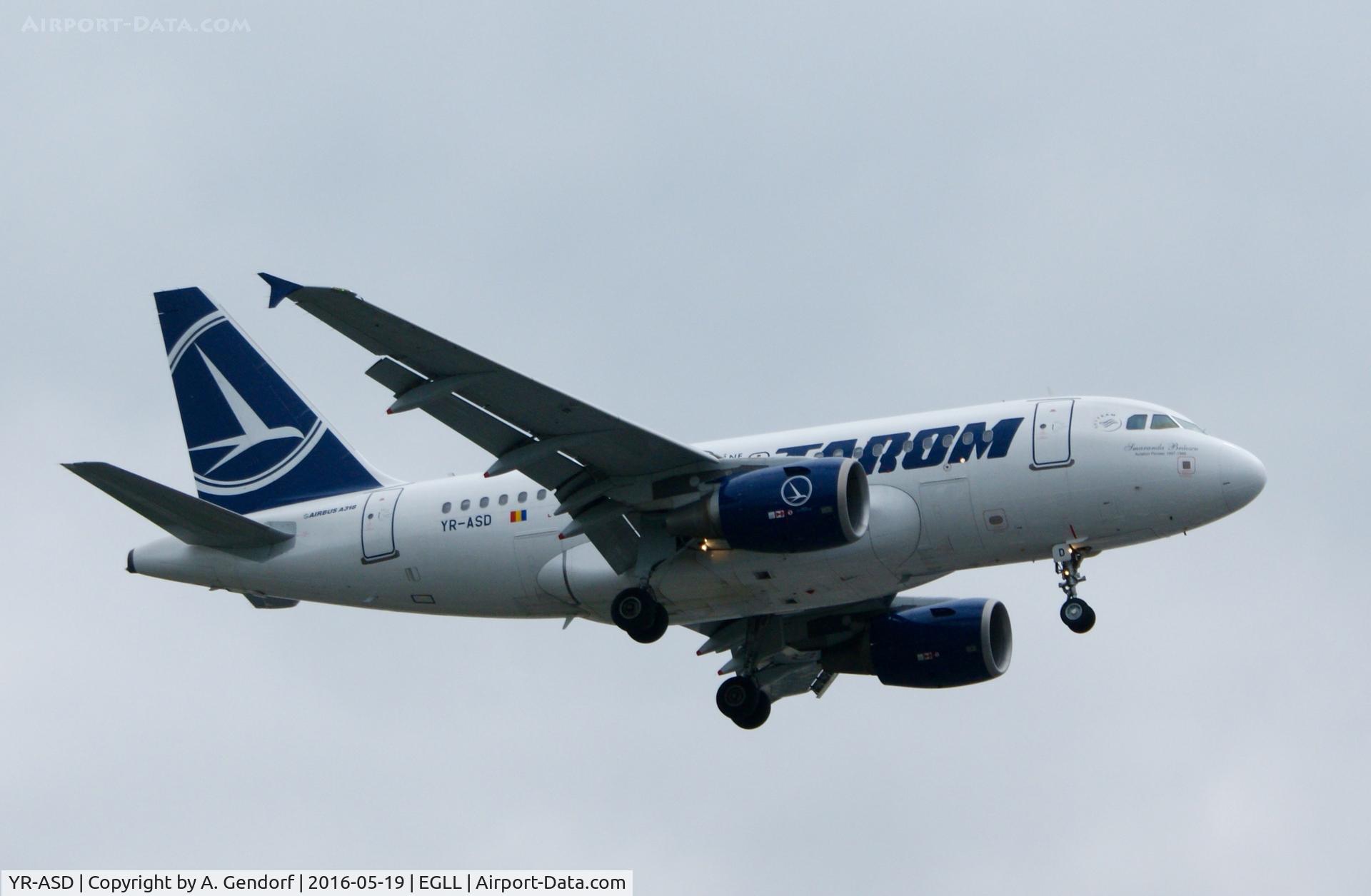 YR-ASD, 2007 Airbus A318-111 C/N 3225, Tarom, seen here landing at London Heathrow(EGLL)