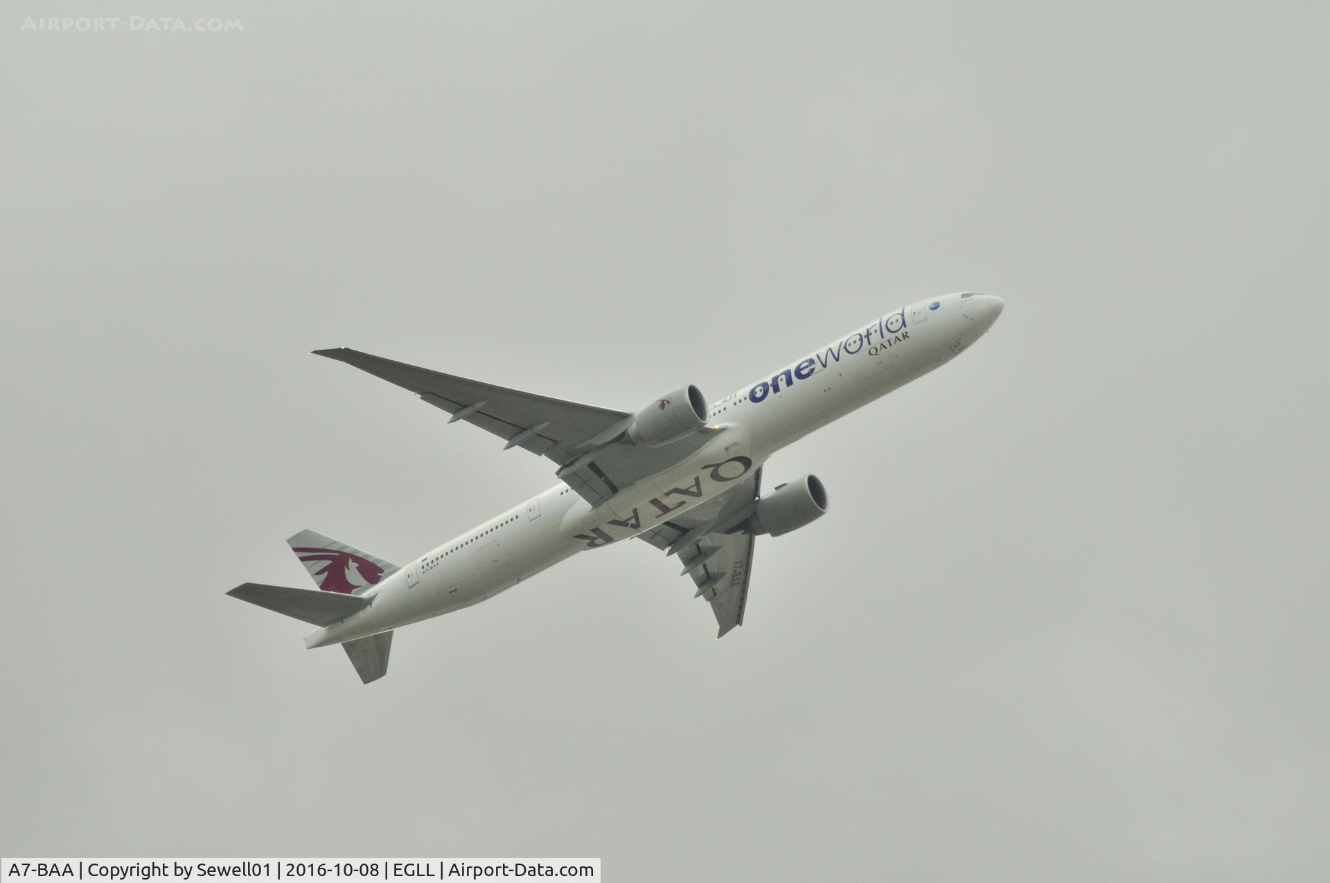 A7-BAA, 2007 Boeing 777-3DZ/ER C/N 36009, Departing LHR